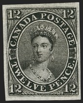 Sale Number 1178, Lot Number 1105, CANADA, 1851, 12p Black, Laid Paper (3; SG 4)