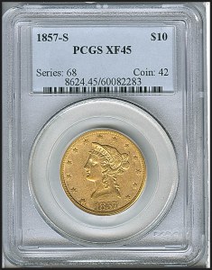 Liberty Eagle, $10, 1857 - S, 8624, Obverse