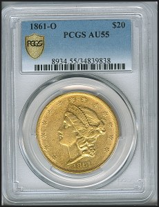 Liberty Double Eagle, $20, 1861 - O, 8934, Obverse