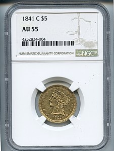 Liberty Half Eagle, $5, 1841 - C, 8203, Obverse