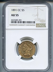 Liberty Half Eagle, $5, 1891 - CC, 8378, Obverse