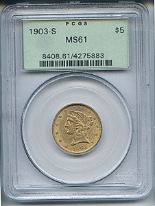Liberty Half Eagle, $5, 1903 - S, 8408, Obverse