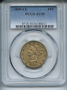 Liberty Eagle, $10, 1890 - CC, 8718, Obverse