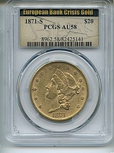 Liberty Double Eagle, $20, 1871 - S, 8962, Obverse