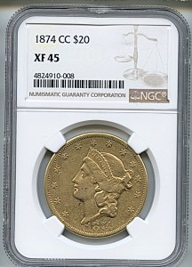 Liberty Double Eagle, $20, 1874 - CC, 8971, Obverse