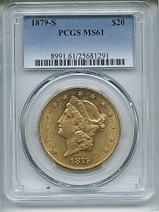 Liberty Double Eagle, $20, 1879 - S, 8991, Obverse