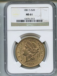 Liberty Double Eagle, $20, 1881 - S, 8995, Obverse