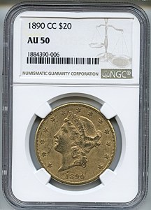 Liberty Double Eagle, $20, 1890 - CC, 9014, Obverse