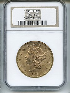 Liberty Double Eagle, $20, 1891 - S, 9018, Obverse