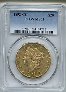 Liberty Double Eagle, $20, 1892 - CC, 9020, Obverse