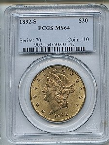 Liberty Double Eagle, $20, 1892 - S, 9021, Obverse