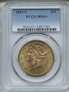 Liberty Double Eagle, $20, 1893 - S, 9024, Obverse