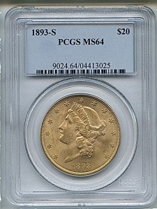Liberty Double Eagle, $20, 1893 - S, 9024, Obverse