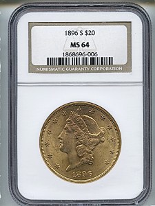 Liberty Double Eagle, $20, 1896 - S, 9030, Obverse