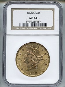 Liberty Double Eagle, $20, 1898 - S, 9034, Obverse