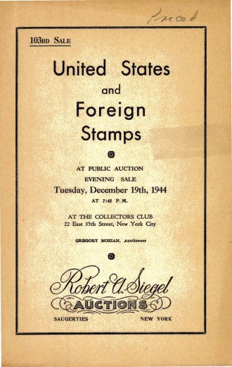 Catalog Cover Sale no. 103 — Siegel Auction Galleries