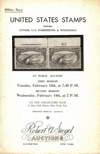 Catalog Cover Sale no. 104 — Siegel Auction Galleries
