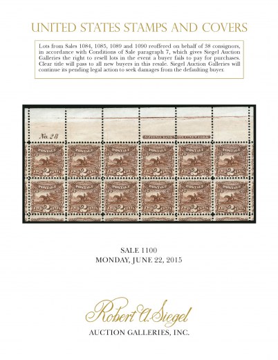Catalog Cover Sale no. 1100 — Siegel Auction Galleries