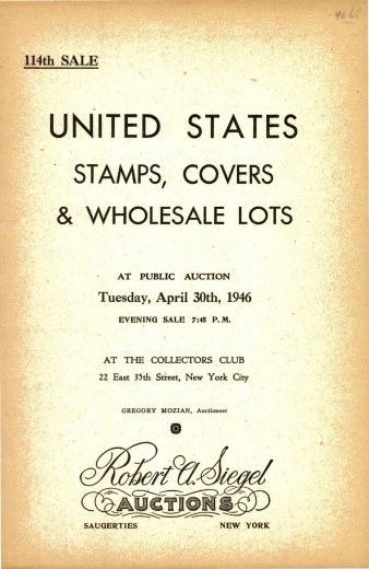 Catalog Cover Sale no. 114 — Siegel Auction Galleries