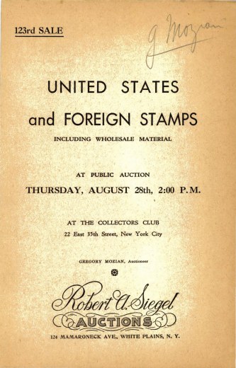 Catalog Cover Sale no. 123 — Siegel Auction Galleries