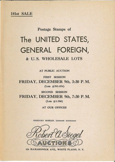 Catalog Cover Sale no. 141 — Siegel Auction Galleries