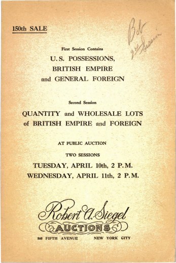 Catalog Cover Sale no. 150 — Siegel Auction Galleries