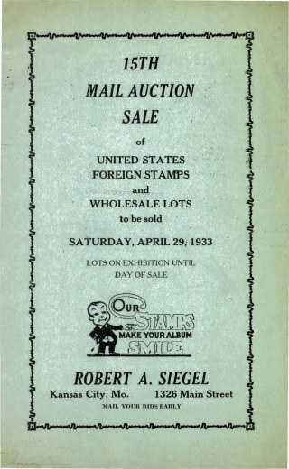 Catalog Cover Sale no. 15 — Siegel Auction Galleries