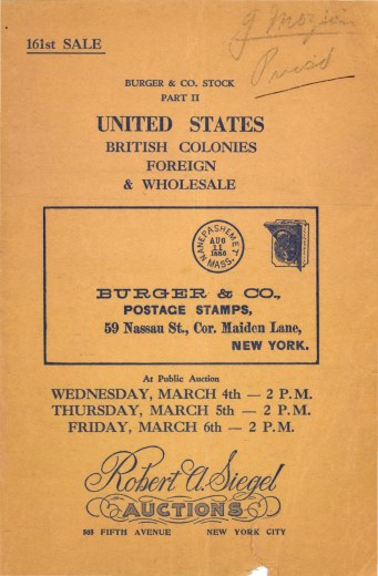 Catalog Cover Sale no. 161 — Siegel Auction Galleries