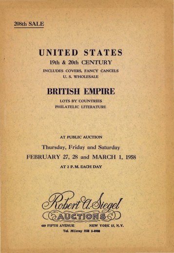 Catalog Cover Sale no. 208 — Siegel Auction Galleries