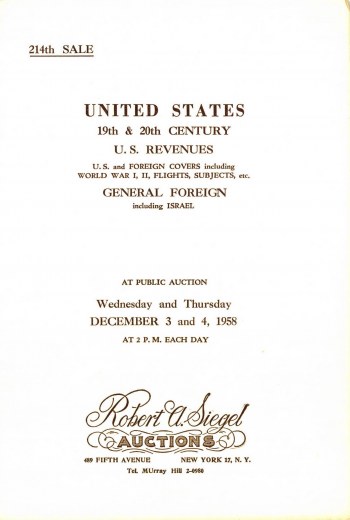 Catalog Cover Sale no. 214 — Siegel Auction Galleries
