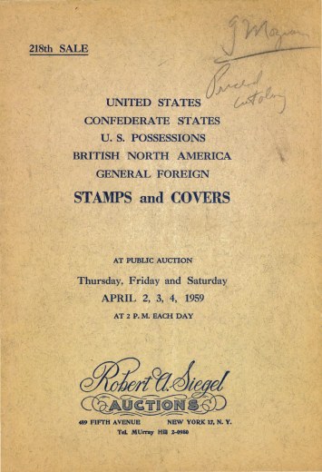 Catalog Cover Sale no. 218 — Siegel Auction Galleries
