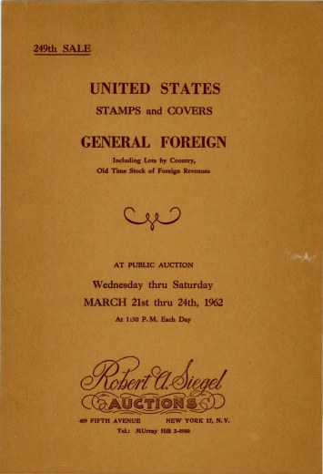 Catalog Cover Sale no. 249 — Siegel Auction Galleries