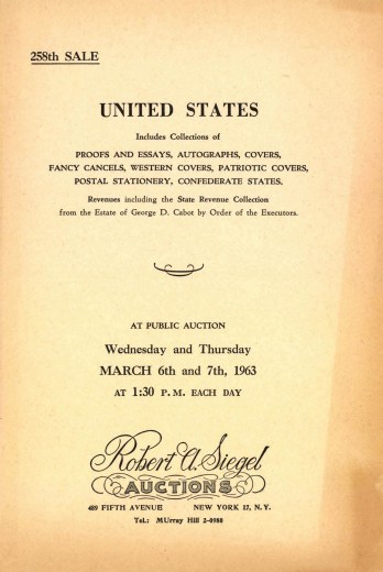Catalog Cover Sale no. 258 — Siegel Auction Galleries