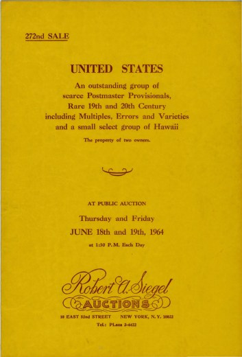 Catalog Cover Sale no. 272 — Siegel Auction Galleries