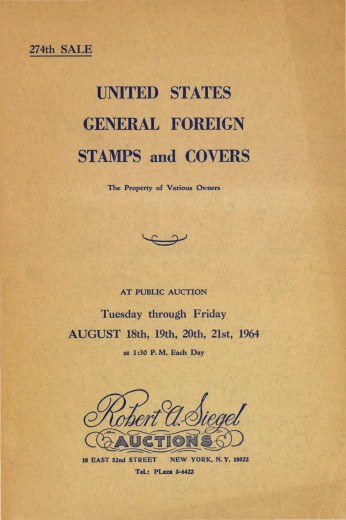 Catalog Cover Sale no. 274 — Siegel Auction Galleries