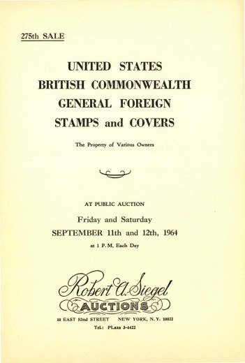 Catalog Cover Sale no. 275 — Siegel Auction Galleries