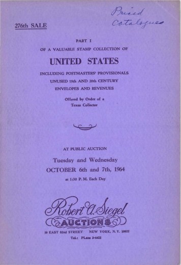 Catalog Cover Sale no. 276 — Siegel Auction Galleries
