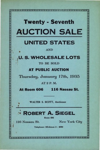 Catalog Cover Sale no. 27 — Siegel Auction Galleries