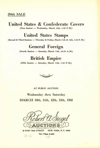 Catalog Cover Sale no. 284 — Siegel Auction Galleries