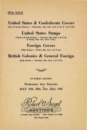 Catalog Cover Sale no. 287 — Siegel Auction Galleries
