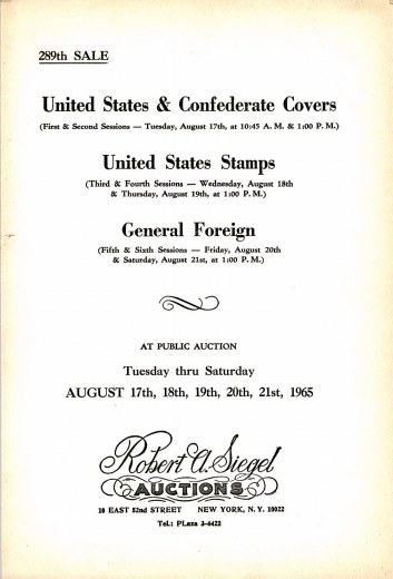 Catalog Cover Sale no. 289 — Siegel Auction Galleries