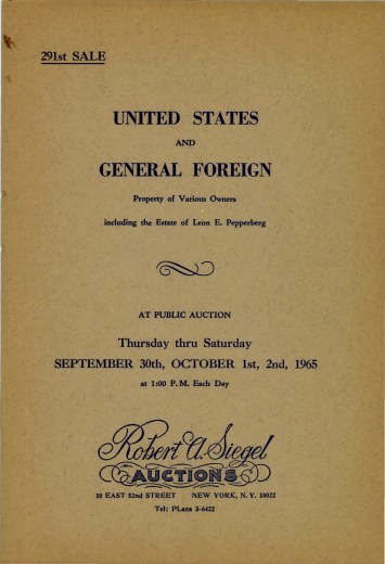 Catalog Cover Sale no. 291 — Siegel Auction Galleries