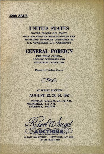 Catalog Cover Sale no. 320 — Siegel Auction Galleries