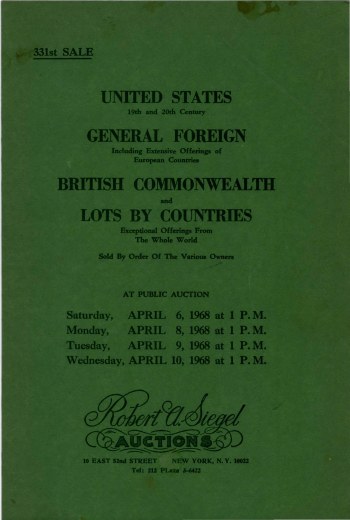 Catalog Cover Sale no. 331 — Siegel Auction Galleries