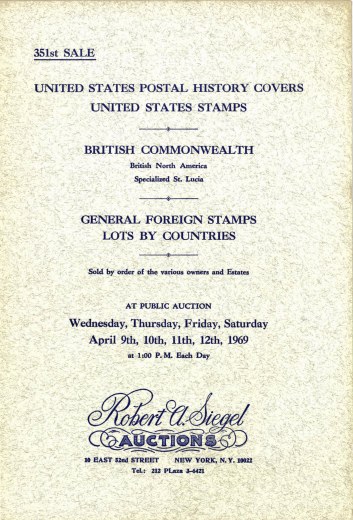 Catalog Cover Sale no. 351 — Siegel Auction Galleries