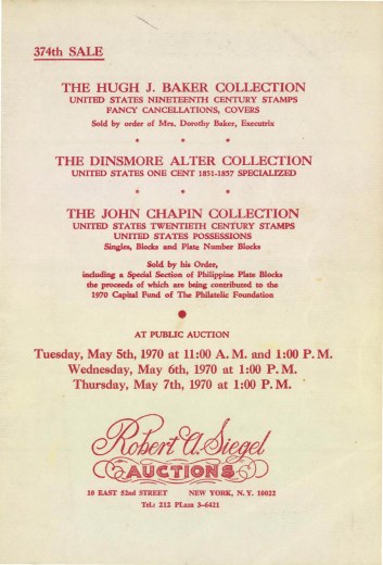 Catalog Cover Sale no. 374 — Siegel Auction Galleries
