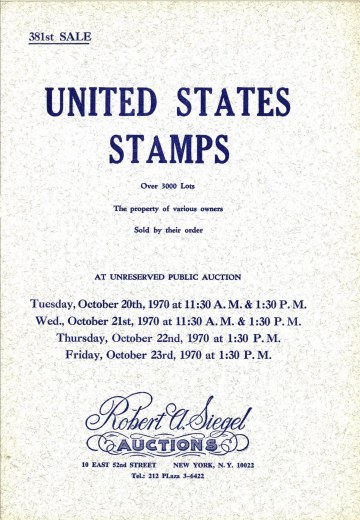 Catalog Cover Sale no. 381 — Siegel Auction Galleries
