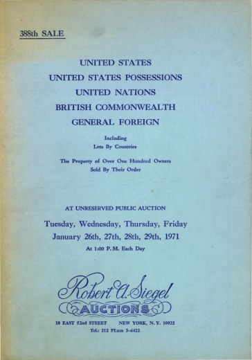 Catalog Cover Sale no. 388 — Siegel Auction Galleries