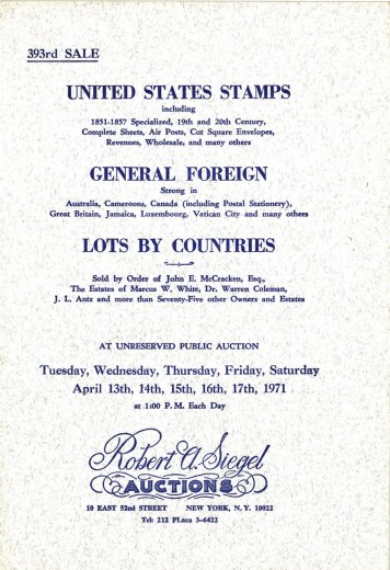 Catalog Cover Sale no. 393 — Siegel Auction Galleries