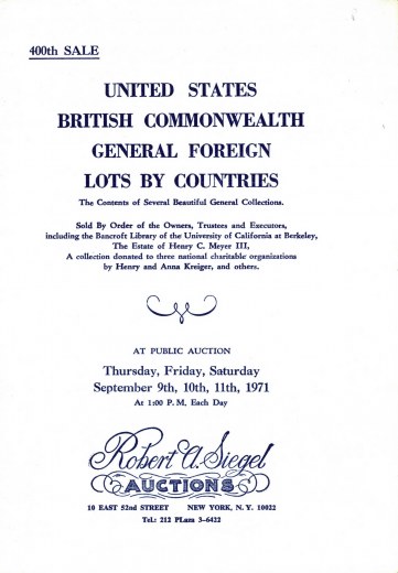 Catalog Cover Sale no. 400 — Siegel Auction Galleries